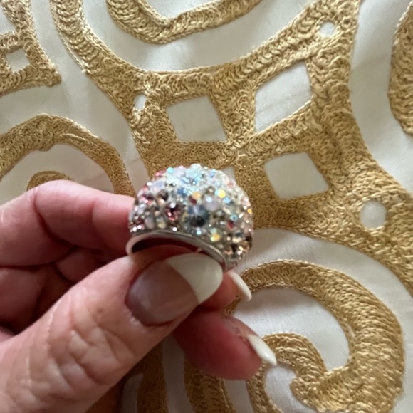Swarovski Fully Cut Crystal Glitter Pink White Chunky Ring Size 60, US 9 - Picture 4 of 6